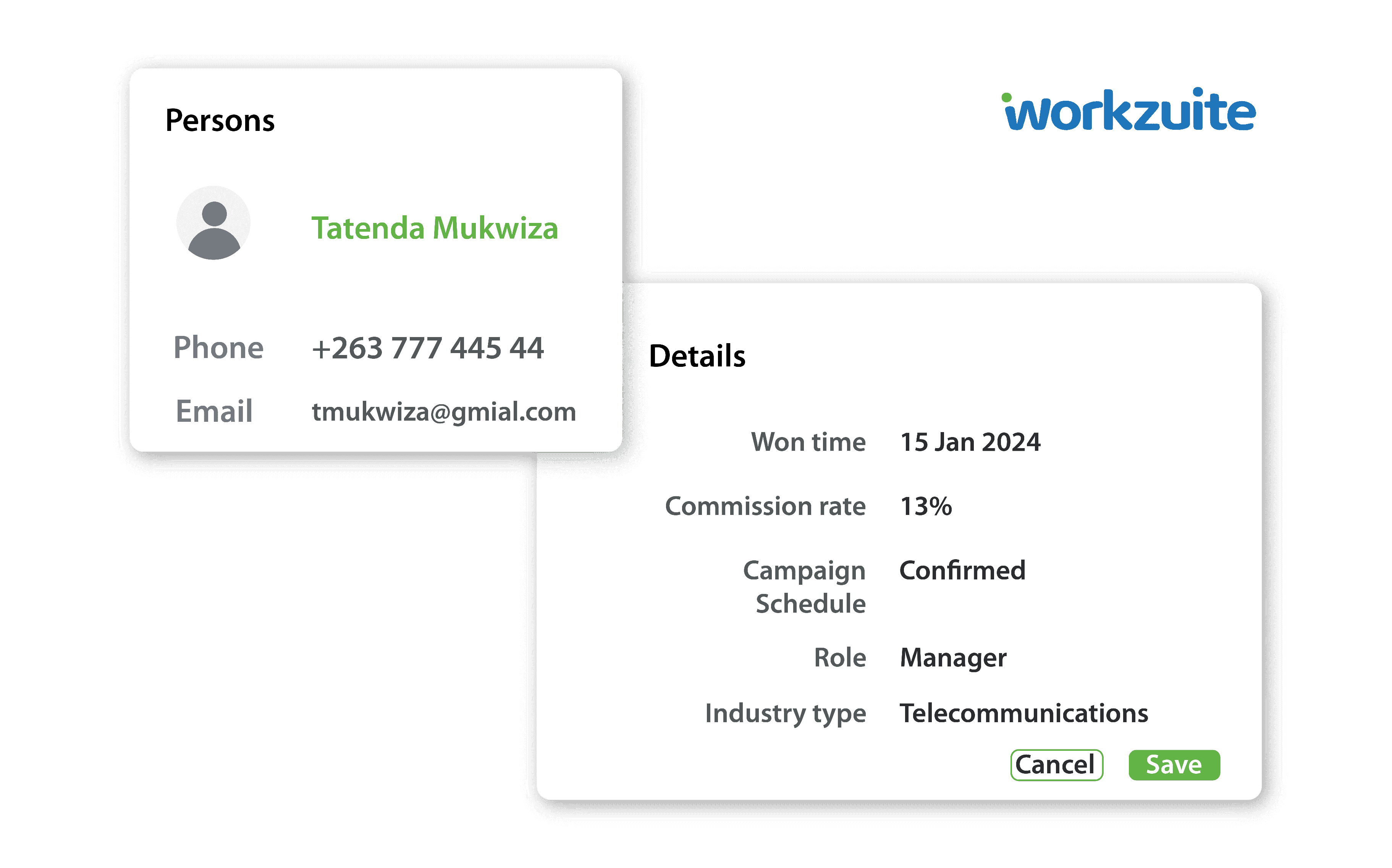 Workzuite interface showing customizable fields or sales process steps